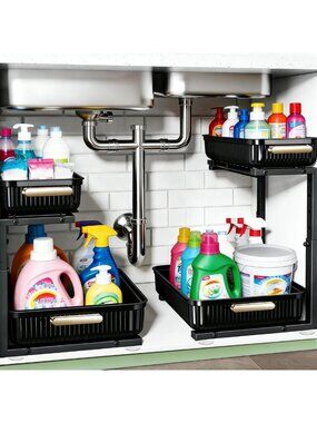 2-Pack Under Sink Organizer | Multi-Purpose Pull-Out Storage Shelf for Kitchen